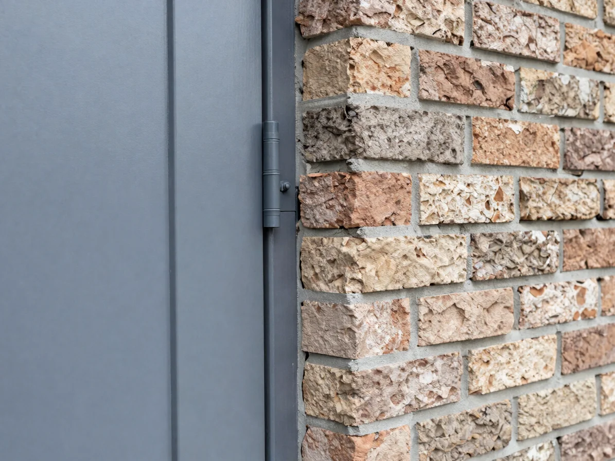 Close-up architectural detail of an entrance door installed in a